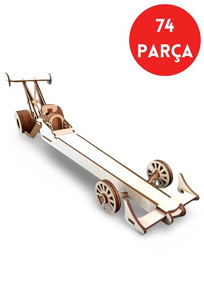 ALGWOOD Wooden Top Fuel Dragster Model - 74 Pieces 3D Race Car Wood Hobby Model