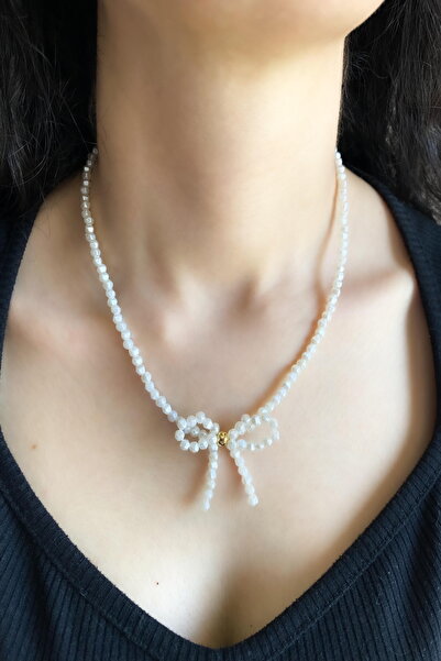 DEMOKAN Women's Necklace Bead Bow Detail Necklace