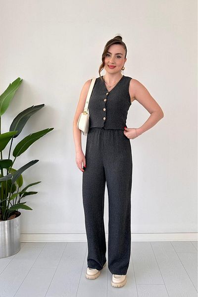 MaziButik Vest Seersucker Suit Anthracite