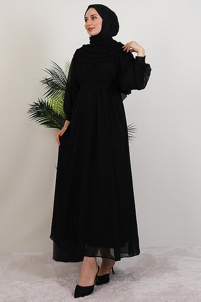 GİYZAMİLA Gipe Detail Chiffon Dress Black