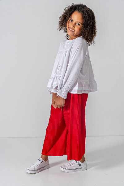 YUSALİ Pleated / Embroidered Floral Embroidered Blouse Pleated Woven Suit