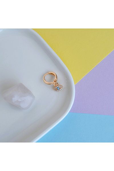 Heppii Zircon Eye Figured Helix Earring Minimal Evil Eye Dangle Hoop Earring Single Piece