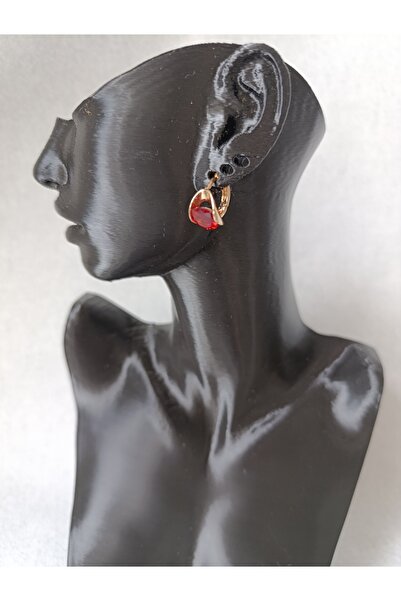 Ahsen Çelik Kırmızı Taşlı Küpe