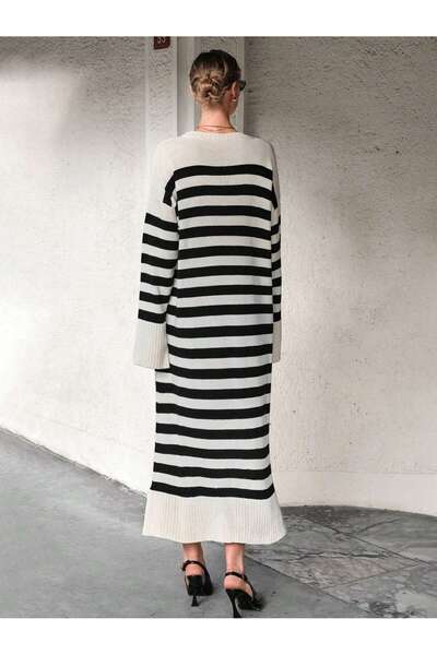 hidafashion Women's Striped Ovarsize Knitwear Dress