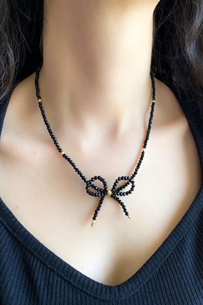 DEMOKAN Women's Necklace Bead Bow Detail Necklace