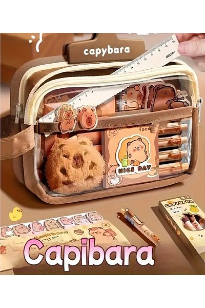 BABUN Σετ μολυβοθήκης Capybara με αυτοκόλλητο σημειωματάριο μεγάλης χωρητικότητας 7 τεμαχίων