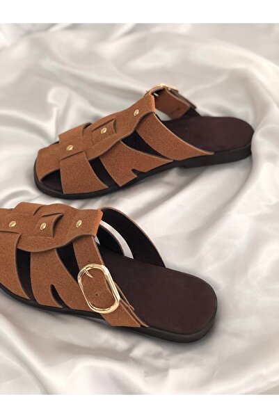 Hg Ayakkabı Vien Taba 2 cm Buckle Nubuck Slippers