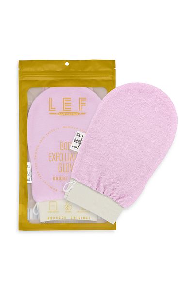 LEF COSMETICS Korean double-layer exfoliating glove for removing dead skin from the body | PINK