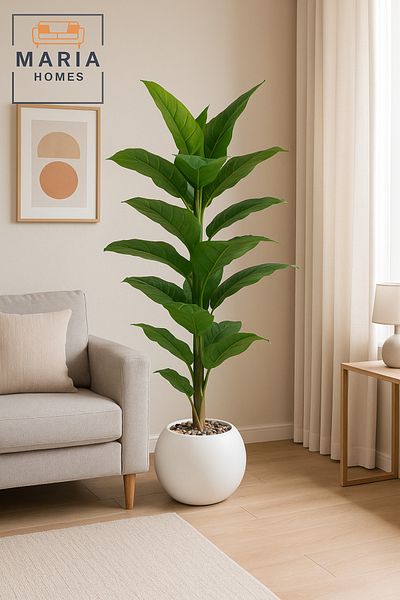 MARIA HOMES Artificial Banana Leaf Tree 160 cm – Decorative Indoor Plant with White Pot