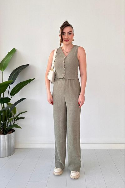MaziButik Vest Seersucker Suit Khaki
