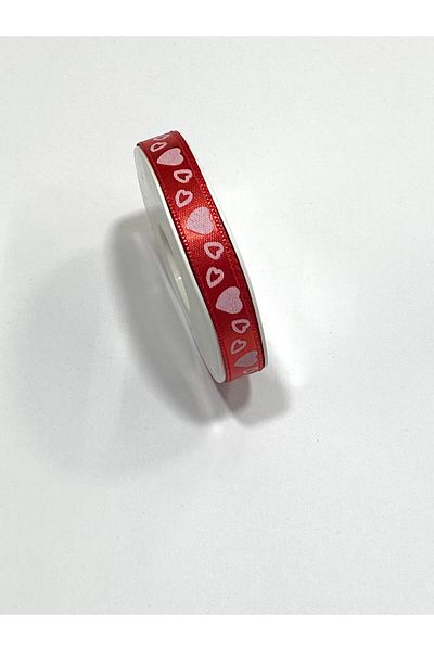 karantuhafiye Printed Ribbon / Heart Printed Ribbon / 1 cm (10 mm) / 10 Meters