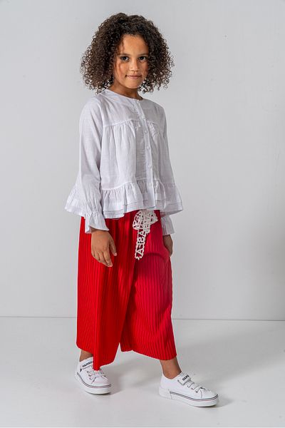 YUSALİ Pleated / Embroidered Floral Embroidered Blouse Pleated Woven Suit