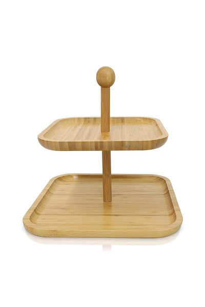 omilife Bamboo 2-Tier Candy Bowl Natural Wooden Two-Eye Snack and Presentation Container with Practical and Stylish Design