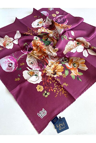 Levidor وشاح تيفيل من الحرير الخالص 49400 نمط مختلط وردي داكن