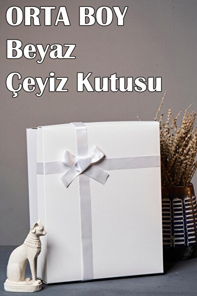Dantelux Beyaza Beyaz Kurdeleli Orta Boy Çeyiz Kutusu