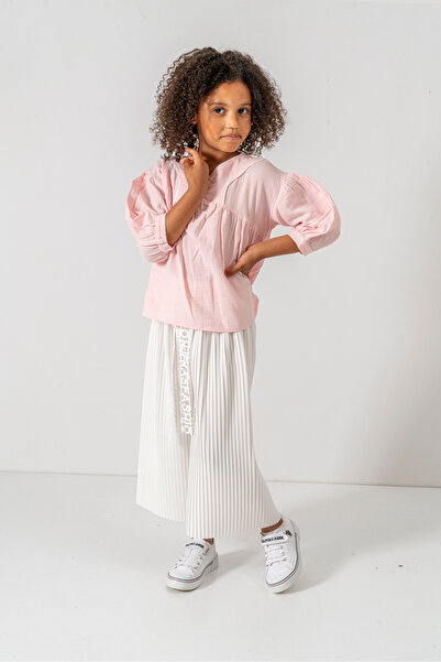 YUSALİ Pleated / Embroidered Floral Embroidered Blouse Pleated Woven Suit