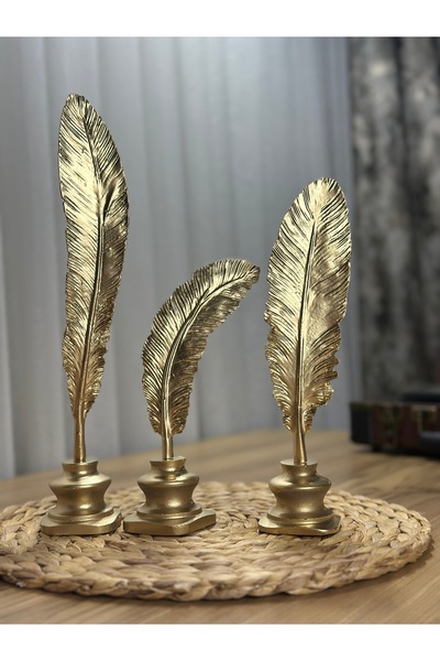 migasan 3'lü Mermerit Kuş Tüyü Gold Dekoratif Obje Seti