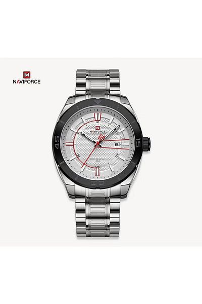Naviforce Men's Stainless Steel Watch White Dial Silver Bracelet Water Resistant