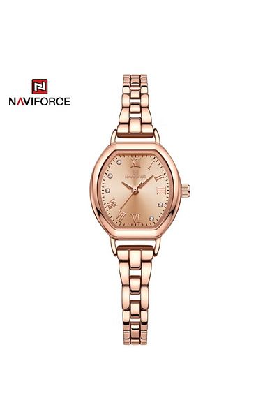 Naviforce Elegant Women's Quartz Watch Classic Tonneau-Shaped Dial with Roman Numerals Stainless Steel