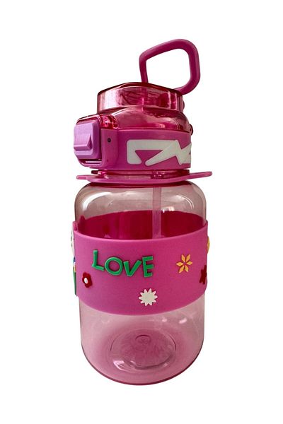 Polin Tritran Children's Water Bottle, Cute Teddy Bear Pattern, Strap, Straw, 800ml