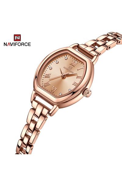 Naviforce Elegant Women's Quartz Watch Classic Tonneau-Shaped Dial with Roman Numerals Stainless Steel