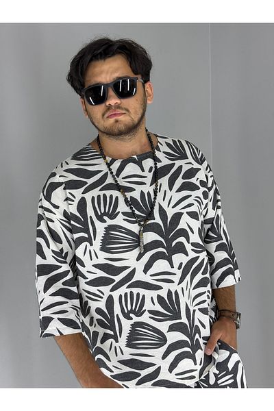 MARESHAL Printed Flower Pattern Linen 100% Cotton T-Shirt(White)