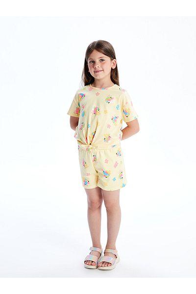 LC Waikiki Sari Crew Neck Printed Girl's T-Shirt