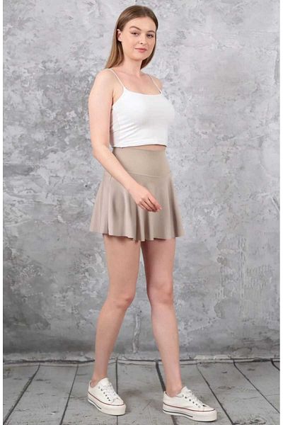 Lamirella Fusta Bej cu talie înaltă din Lycra cu pantaloni scurți elastici Fusta de plajă și sport