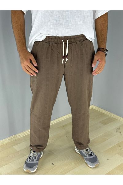 MARESHAL Baggy Fit 100% Cotton Linen Trousers(Coffee)