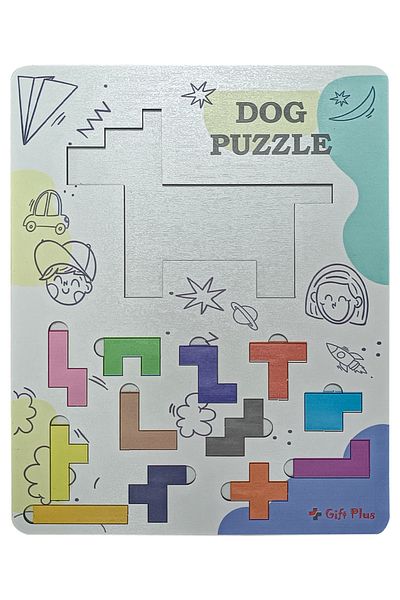 gift plus Wooden Colorful Wooden Intelligence Game - Dog Shaped Puzzle - Educational Montessori Toy