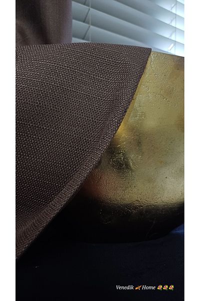 venedik home Brown Linen Background Curtain No Pleats Extrafor Drawstring Custom Made