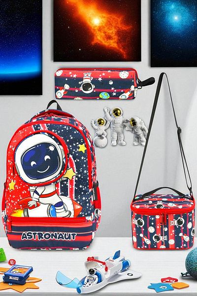 Shopiolog Primary School Orthopedic Waterproof 3 Compartment Primary School Boy's Backpack with Water Bottle