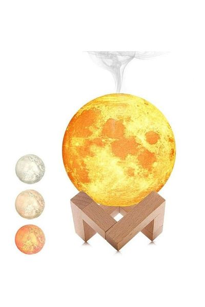 divendi-ro Humidifier - Aroma Diffuser type Luna with ultrasound and wooden stand, 880ml, 30h, 60m² - White/Bej