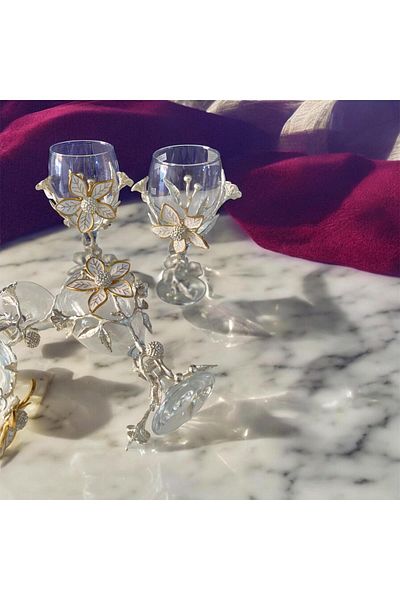 partridge store Metal Detailed Glass Goblet Glass Set of 6