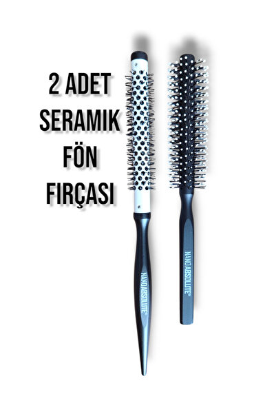 mirenza cosmetic Σετ 2 βουρτσών με ξύλινη λαβή – Κεραμική και κλασική στρογγυλή βούρτσα styling μαλλιών