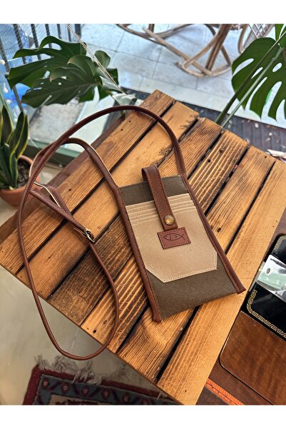 Atelier Lapina Kahve (Ekru detaylı) / Maymun Astarlı Mumlu Kanvas Telefon Çan...