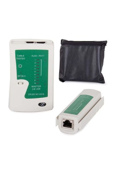 divendi-ro LAN network cable tester, RJ45, RJ11, N21CL, Cat5, Ethernet and Line, incl. case, white/green