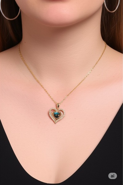 FAMEMUS ACCESSORY Steel Gold Color Zircon Stone Heart Galaxy Model Women's Ne...
