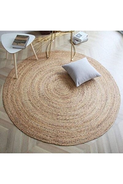 Halımax Yuvarlak Jüt Kilim 90x90 El Yapımı | Kalın Örme Hasır Halı Yıkanabili...