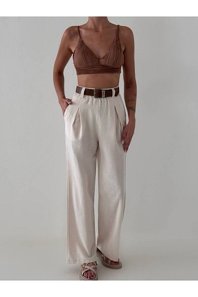 Melike Bakar Boutique Belted Linen Women's Trousers