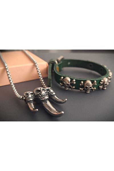voyageaccessory Double Product Deal Skull Bracelet Skull Necklace