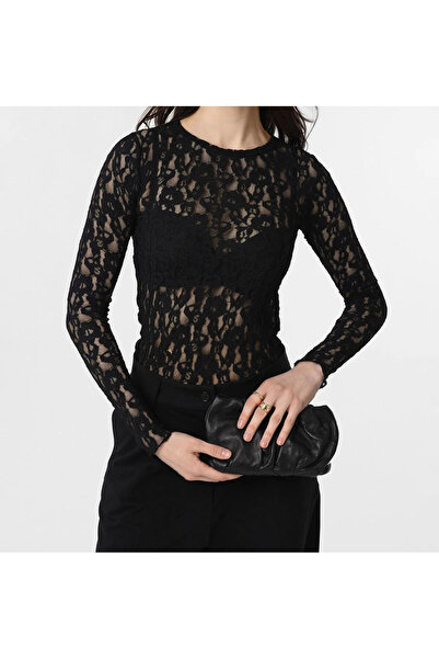 Hotfashion Transparan Vücudu Saran Lİkralı Dantel Bluz