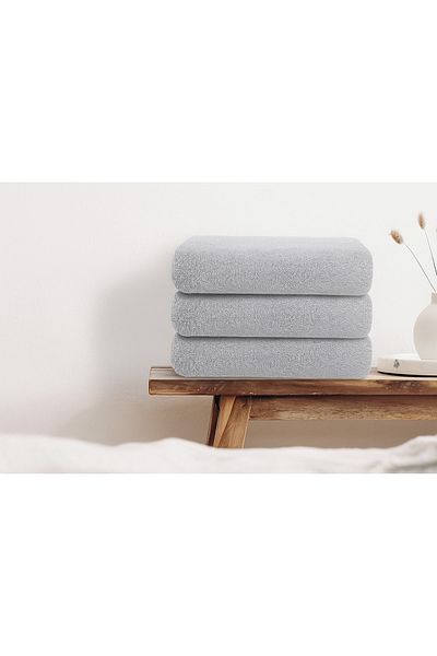 INTER Z Set of 3 Gray 100% Cotton Hand Towels 50X90 Cm, Gray Hotel Towels