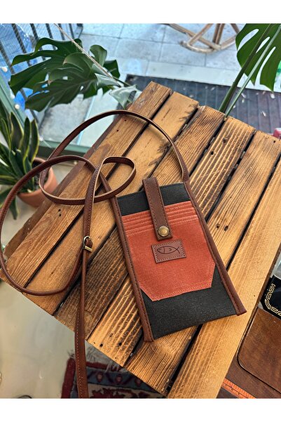 Atelier Lapina Siyah (Kiremit detaylı) / Doğa Astarlı Mumlu Kanvas Telefon Ça...