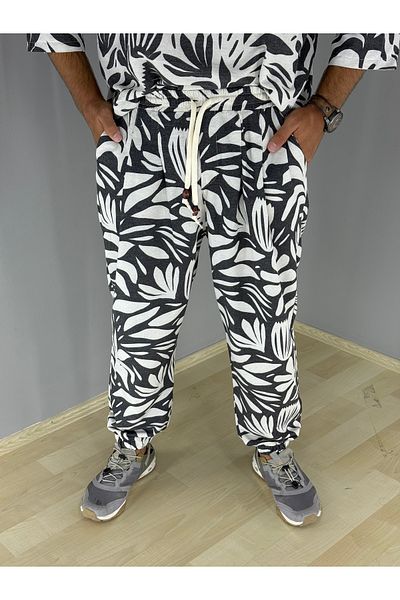 MARESHAL Printed Flower Pattern Linen 100% Cotton Trousers (White)