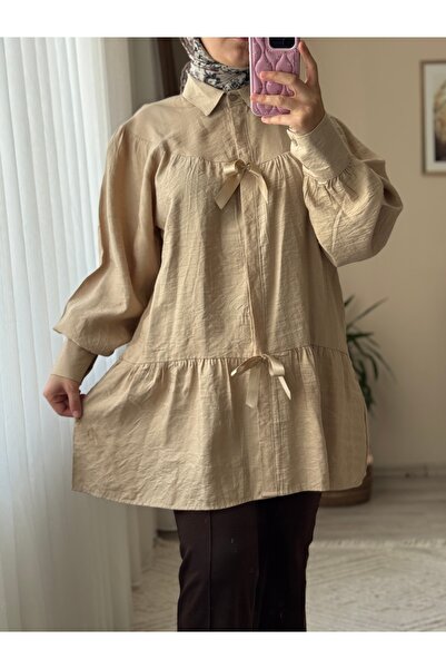 Mina Terzi&Butik Ruffle Tunic/Shirt with Ribbon Detail