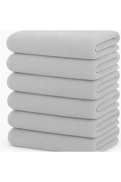 INTER Z Set of 6 Gray 100% Cotton Hand Towels 50X90 Cm, Gray Hotel Towels