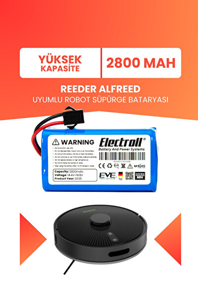 ELECTROLL Reeder Alfreed Uyumlu Batarya (YÜKSEK KAPASİTE) 2800mah Robot Süpür...