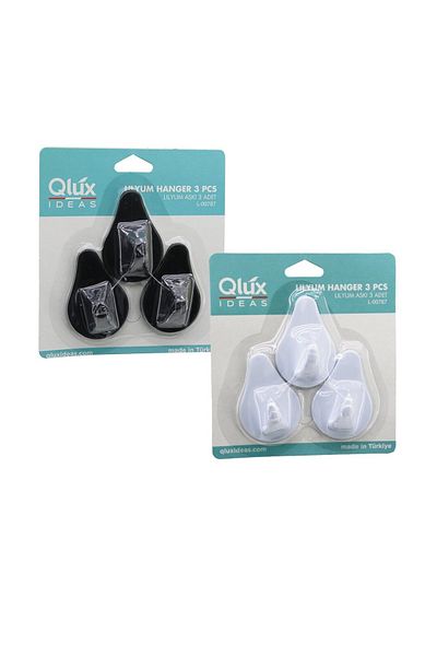 Findit 3Pcs Lilyum Hanger Black - White Plastic Adhesive Mounting (2818)