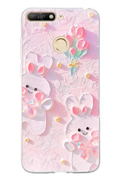 TechTree Huawei Y6 2018 - Honor 7A Uyumlu Sevimli Tavşanlar Şeffaf Silikon Kılıf